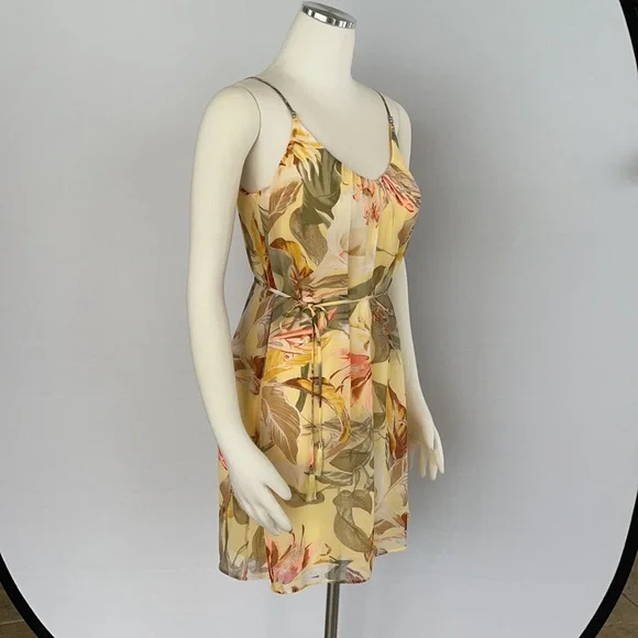 NWOT WHBM Yellow Tropical Print Slip Dress Size 0 - Picture 3 of 15